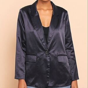 And Now This Satin-Like Dark Blue Jacket Single Button Small Holiday Party